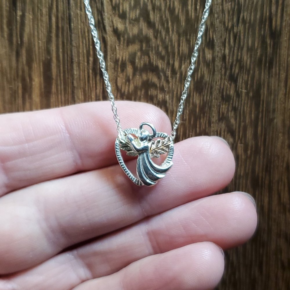 20 Inch 925 Sterling Silver Angel With 12K Gold Leaf Accents Necklace - Picture 1 of 7